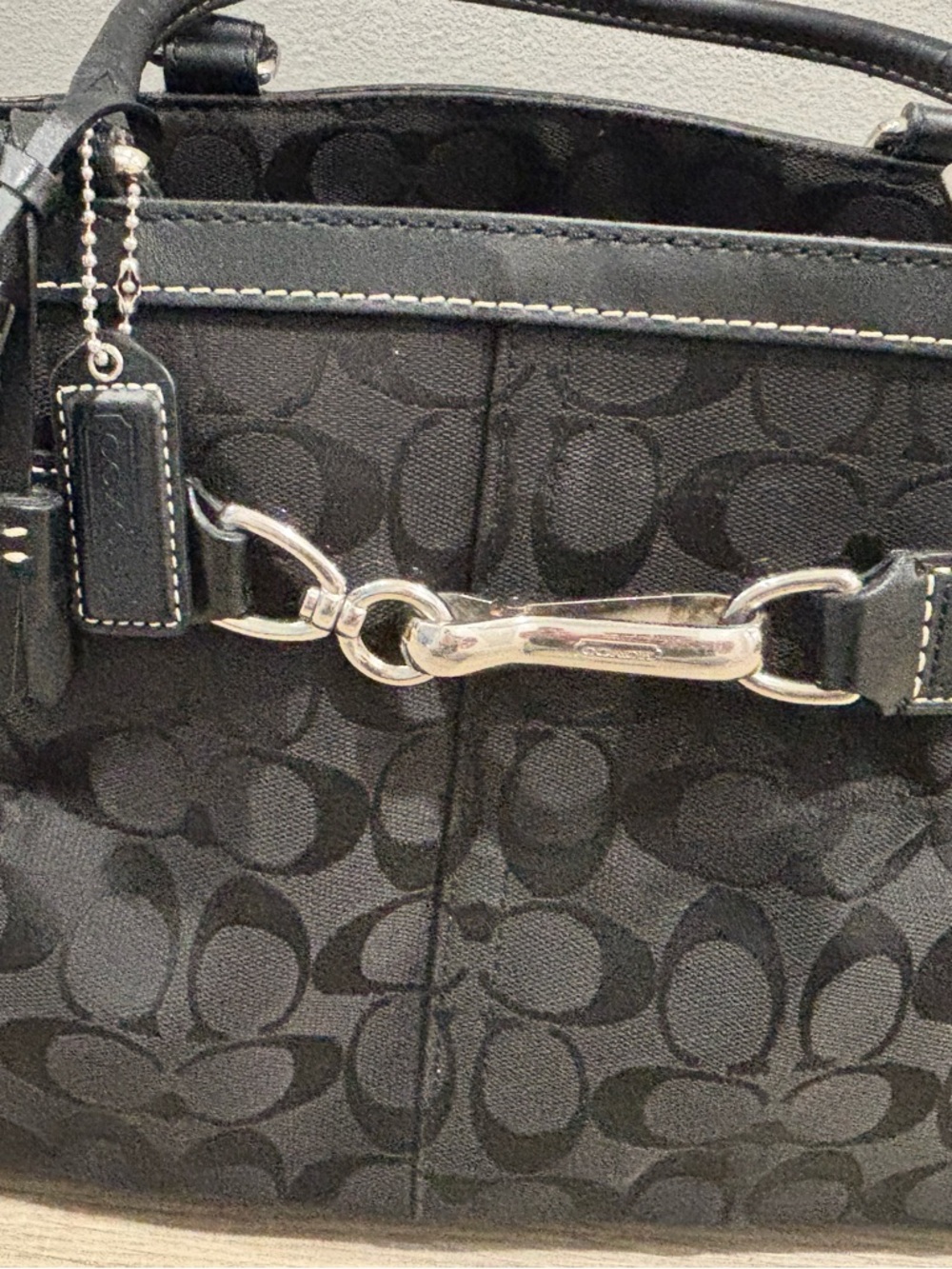 Coach Black Signature Canvas Tote with Silver Accent - Picture 4 of 11